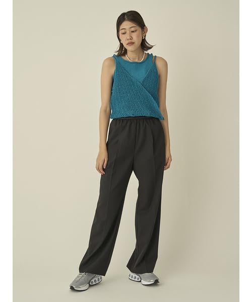 Emi Logo Jacquard Elastic Tuck Black Women's Pants, 13WFP251071,