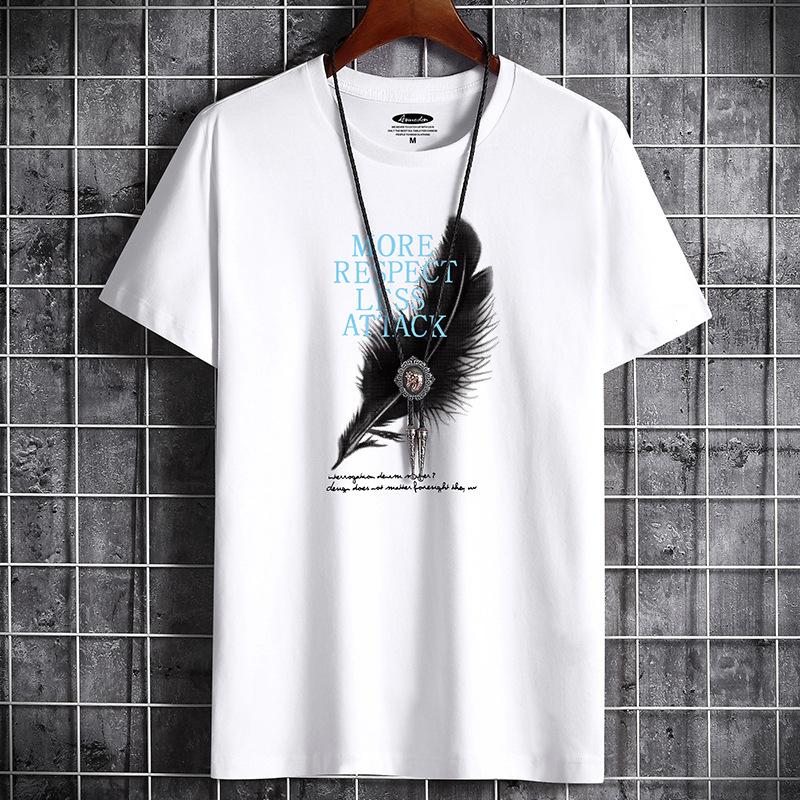 

Модная мужская футболка классического цвета с принтом перьев, повседневная футболка с круглым вырезом, дышащая удобная спортивная футболка M белый
