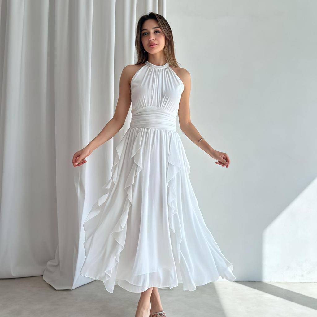 European & American Style 2025 Summer Women's French Ruffle Waist Slimming Dress