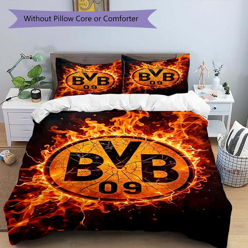 3pcs Duvet Cover Set (1*Duvet Cover + 2*Pillowcase, Without Core), Borussia Dortmund Print Bedding Set, Bedroom Decor, All‑Season, Birthday Gift