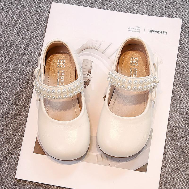 Girls Pearl Decor Mary Jane Flat Shoes Kids Soft Sole Princess Dress Shoes