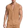 New linen solid color shirt men's summer sleeveless loose casual lapel vest
