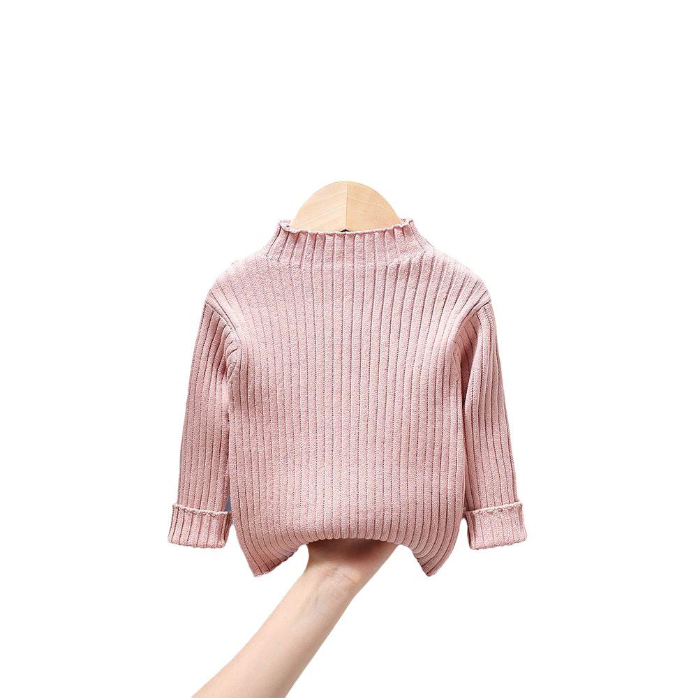 Children's Trendy Knitted Sweater: Semi-High Neck, Solid Color, Spring/Autumn 2024, Unisex Fashion