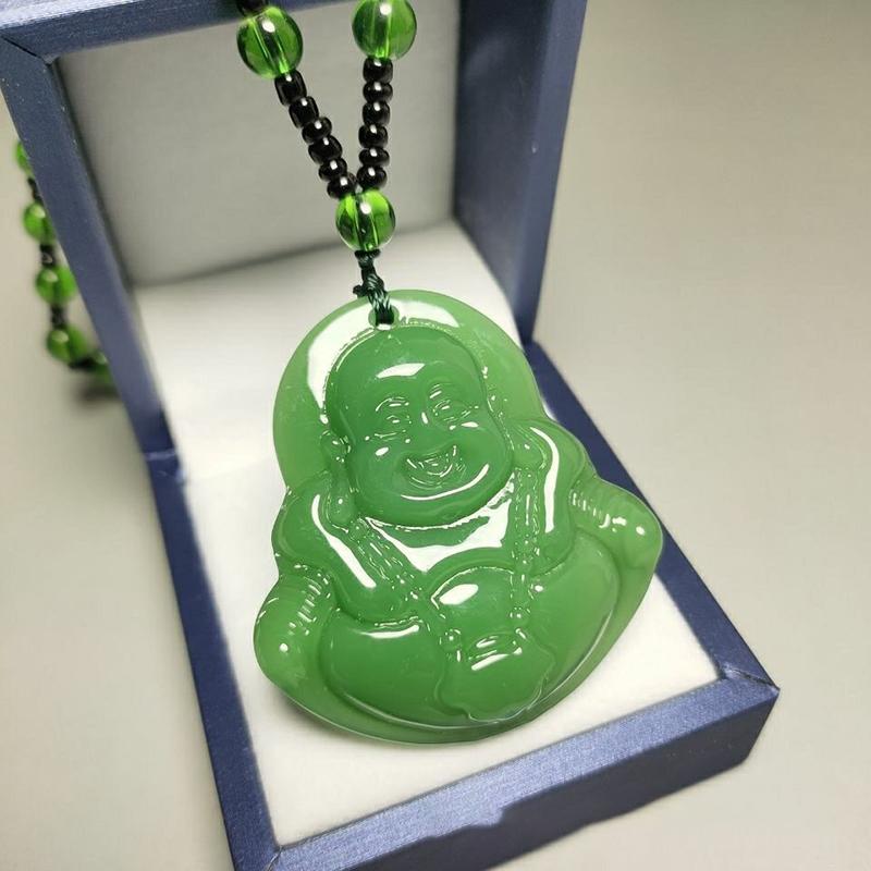 Green Jade Hand-Carved Fox Koi Hollow Jade Pendant Necklace Multicolor Chinese Amulet Women Man'S Lucky Jewelry Gift