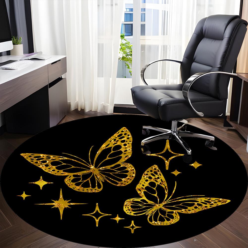 1pc Butterfly Sparkle Office Round Area Rug,  Mat Suitable ForOffice, Under Office Chairs Bedroom Living Room Home Decor, Room Deco