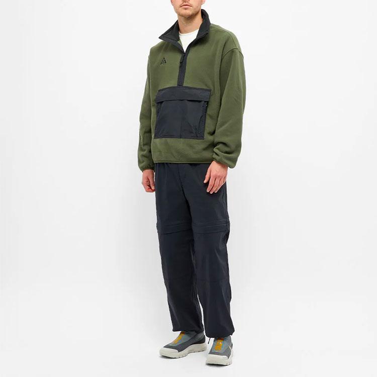 Nike ACG Logo Embroidered Half-Zip Fleece Pullover Jacket Men Jackets Army-Green CK6839-325