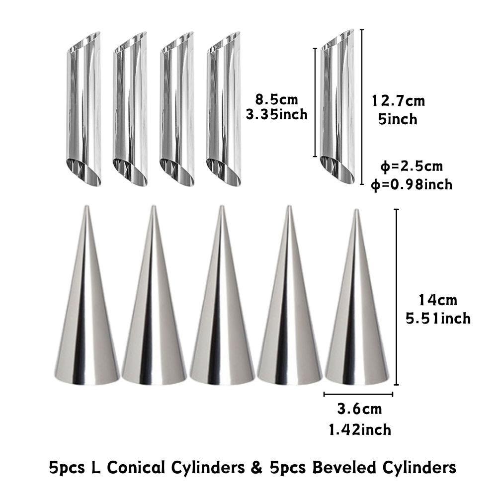 10pcs Stainless Steel Croissant Mold S/M/L Conical & Beveled Cylinders Dough Roll Brioche Kitchen Baking Supplies YMY