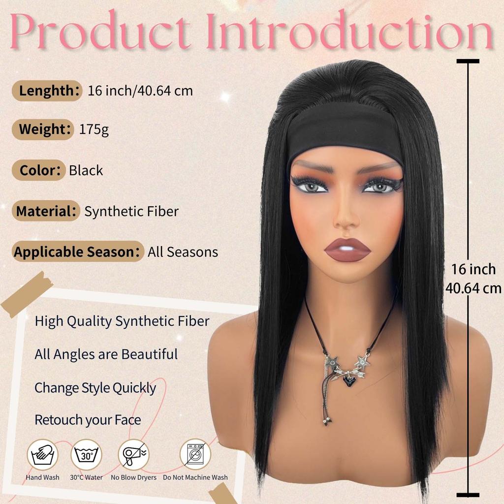 European American African Fashion Women's Headscarves Wigs Long Straight Hair Ice Silk Hairbands Synthetic Headbands