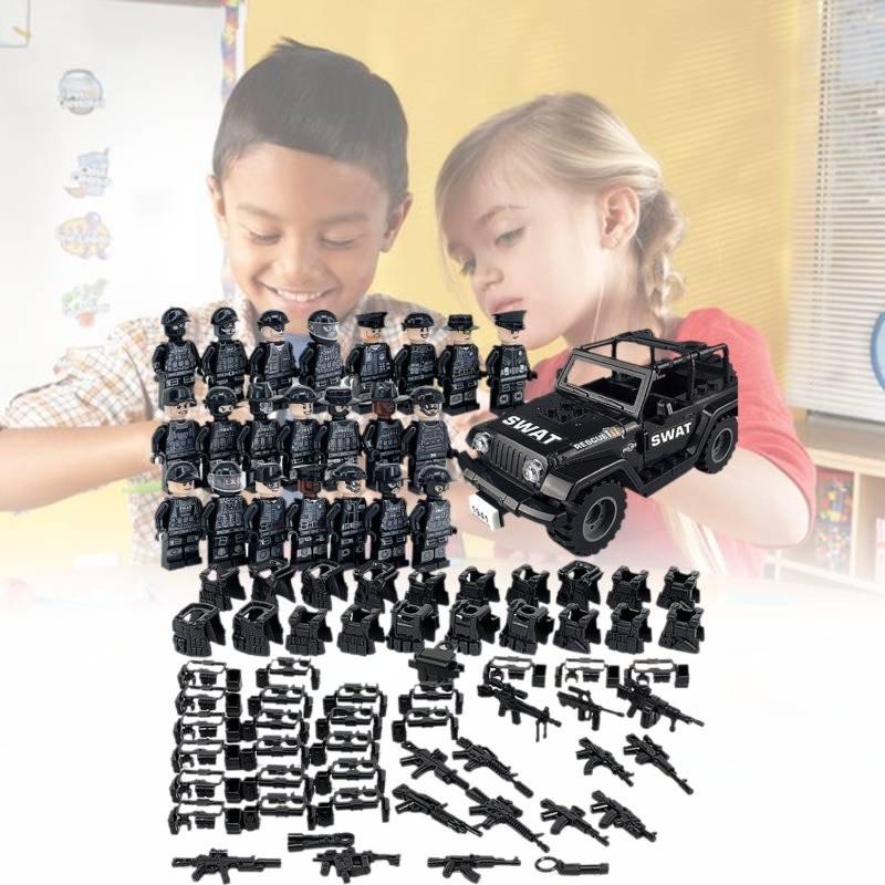 Military Action Figure Police Swat Black Special Forces Building Block Set For Kids