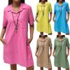 Damen Sommer Baumwolle Leinen Einfarbig Lose Kleider Lässig Kurzarm Weibliches Kleid