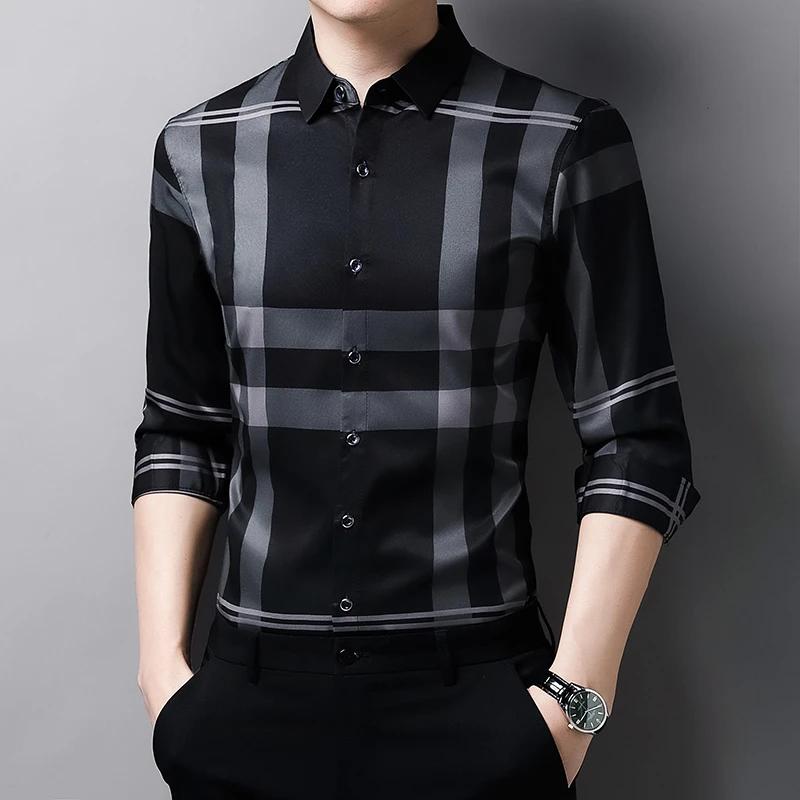 New Men's Casual Printed Long Sleeved Lapel Shirt for Spring and Autumn Fashion Comfortable Wrinkle Free Top Without Ironing