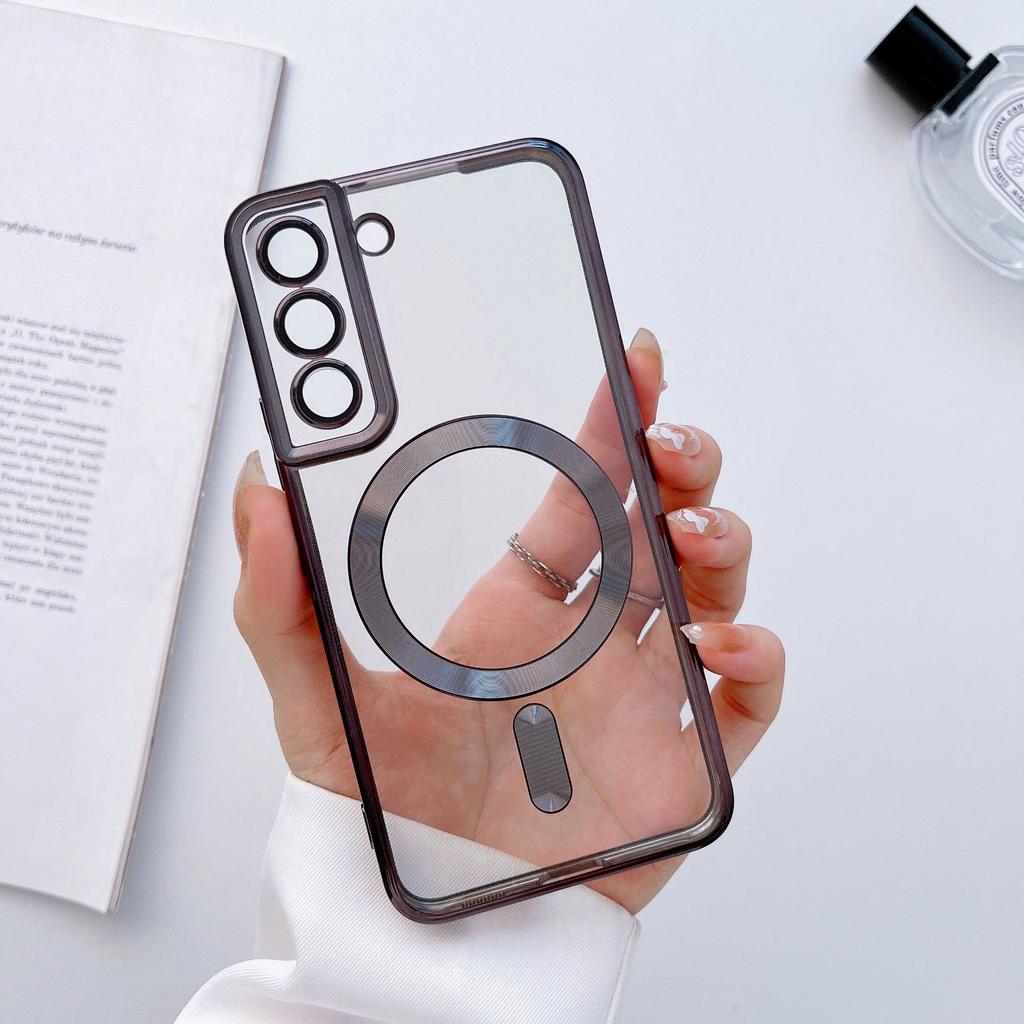 Suitable for Samsung S24 Electroplated Transparent Mobile Phone Case Full Inclusive Lens Film S22ultraCD Pattern Magnetic S23 Soft Case