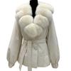 Autumn and Winter New Oversized Real Fox Fur Collar White Duck Down Jacket Medium and Long Waist Lace-up Thickened Warm Jacket