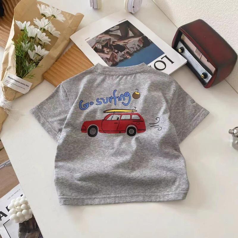 Summer Kids' Pure Cotton Cartoon T-shirt – Round Neck Short Sleeve for Toddlers and Young Children
