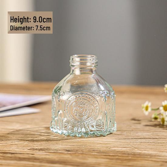 Retro Embossed Transparent Glass Vase: French-Inspired Luxury Home Decor for Living Room