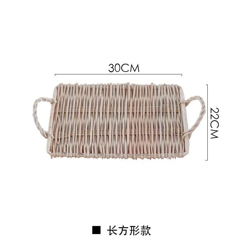 

Rattan Storage Tray Dinner Coffee Breakfast Serving Bread Tray Round Rectangle Hand-Woven Food Basket with Handle Home Decor