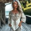 Camicetta da Donna Scollo a V Manica Lunga Vestibilità Regolare Casual Stampa Floreale Camicia Boemia