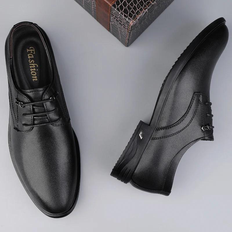 Fashion Classic New Mens Oxford Shoes Genuine Leather Formal Dress Footwear Soft Lace Up Business Shoes Wedding Party Male Derby Shoes