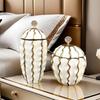 Ceramic Pot Golden Checkmate Jar Wavy Gilt Storage Tank Flower Vase Desktop Storage Container Home Decoration Accessories