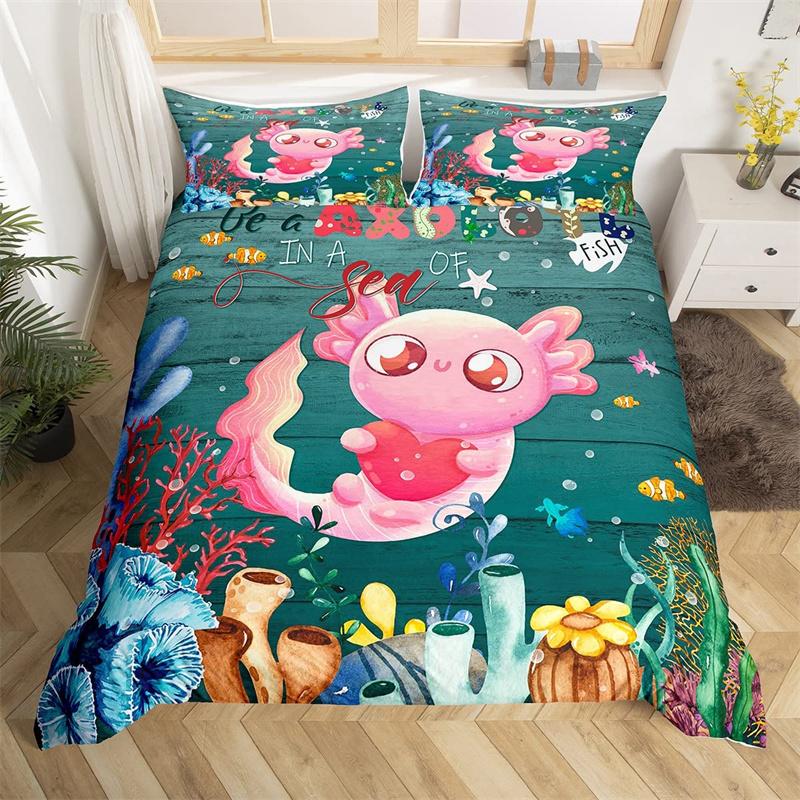 Dolphin Duvet Cover Nautical Sea Animal Bedding Set Underwater World Fish Sealife Quilt Cover Coral Reef Seaweed Queen Bed Set