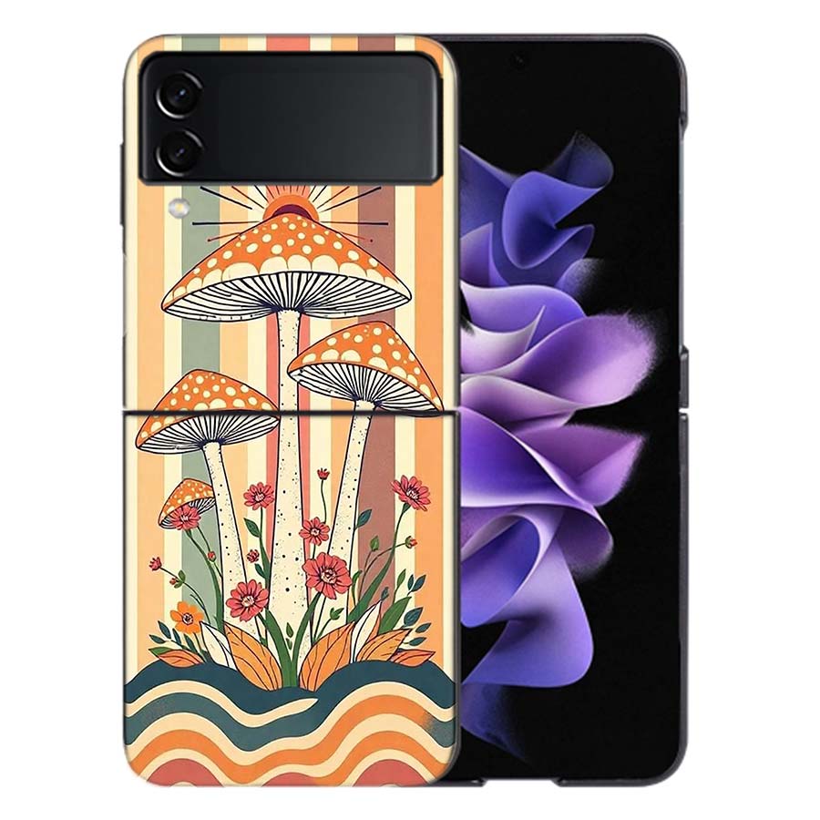 Boho Hippy Mushroom Sunrise Phone Case For Samsung Z Flip 6 7 5G Galaxy Z Flip 5 4 3 5G Cases Shockproof Hard Cover TPU