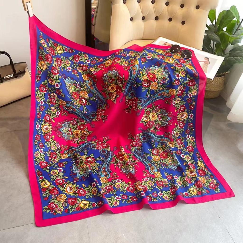 110*110Cm Russian Floral Square Scarf Women Flower Printed Ukrainian Shawl Babushka Bnadana Scarves Handkerchief Head Wraps