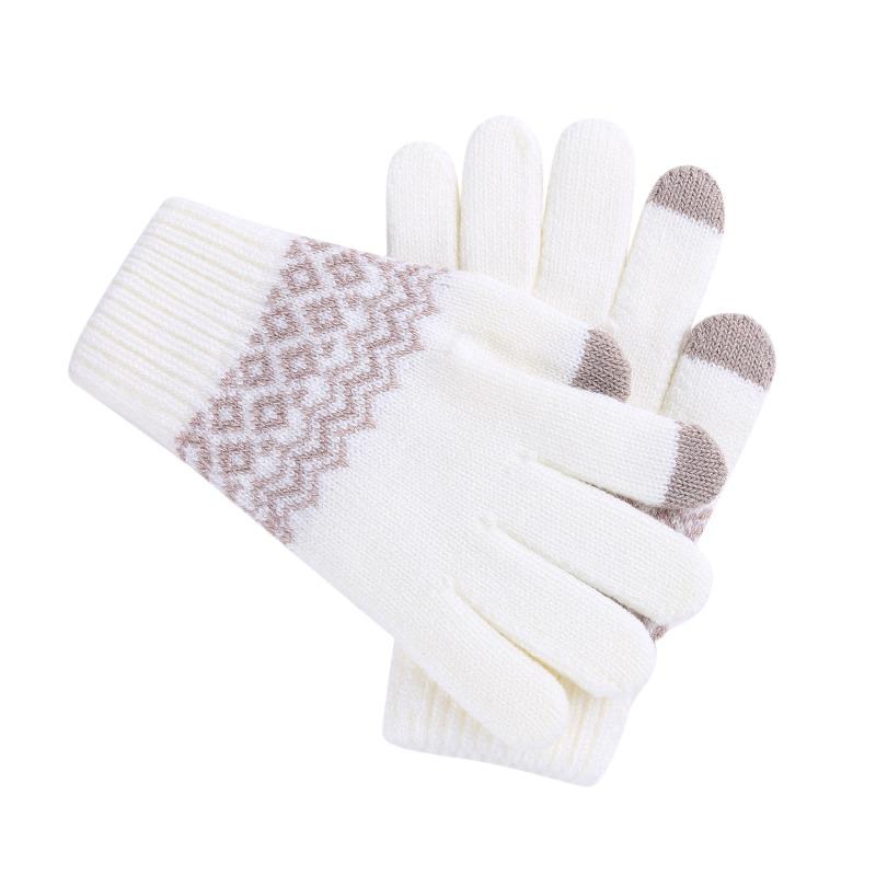Women Men Fashion Winter Knitted Warm Driving Cycling Gloves Outdoor Thickened Touch Screen Gloves Jacquard Gloves for Cold Weather
