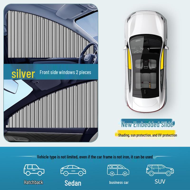 Automatic Retractable Car Sunshade Curtain with Embedded Blackout Privacy and Magnetic Track for Side Windows