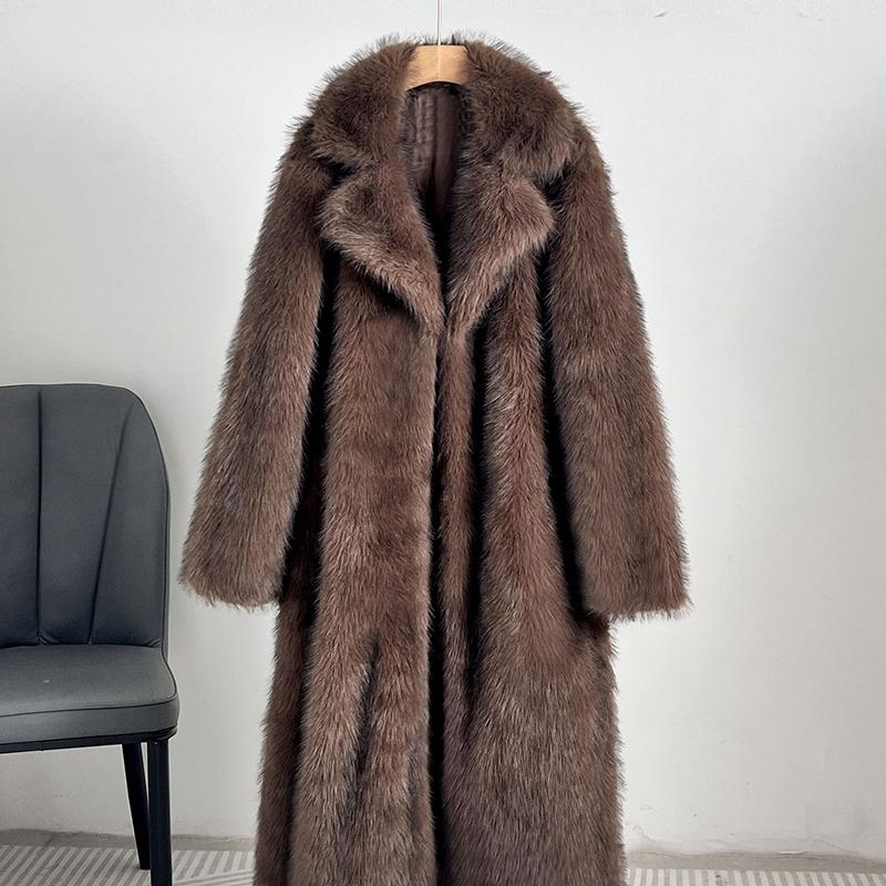 Podzim Zima Dámský Prodloužený Kabát s Imitací Límce Saka Kabát Kožešina Kožešinový Kabát