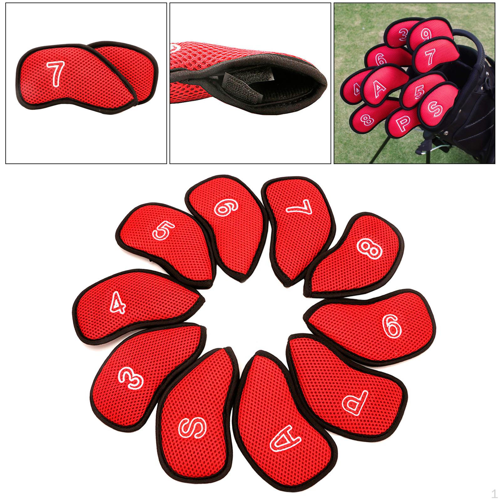 10 Pcs / Pack Meshy Golf Iron Covers Set , ,7,8 ,9, S,A ,P