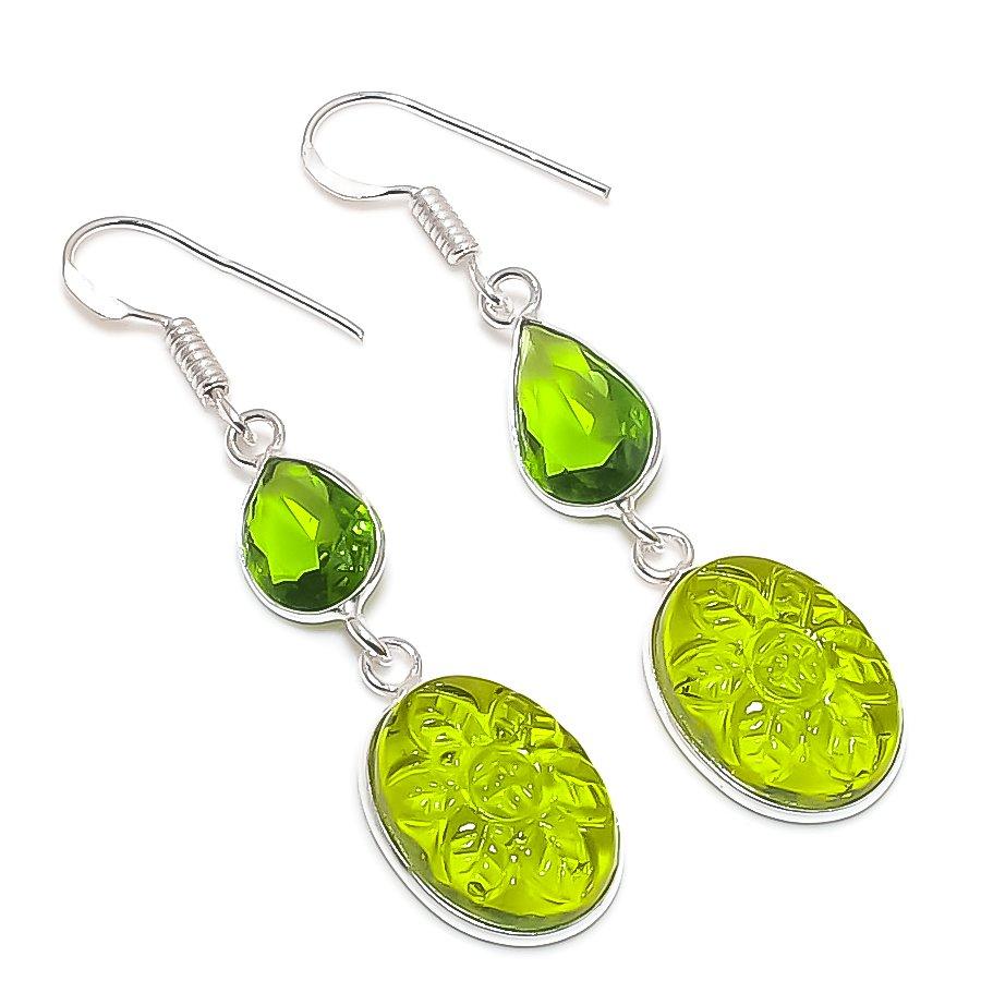 

Natural Peridot, Peridot Gemstone 925 Sterling Silver Jewelry Earring 2.17 Y1g32
