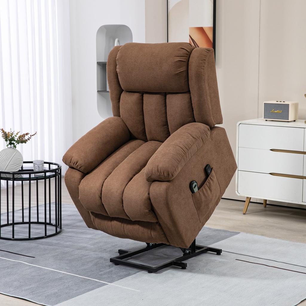 Electric Riser Massaging Reclining Armchair with Remote Control, In Fabric, 91x93x103cm, Brown