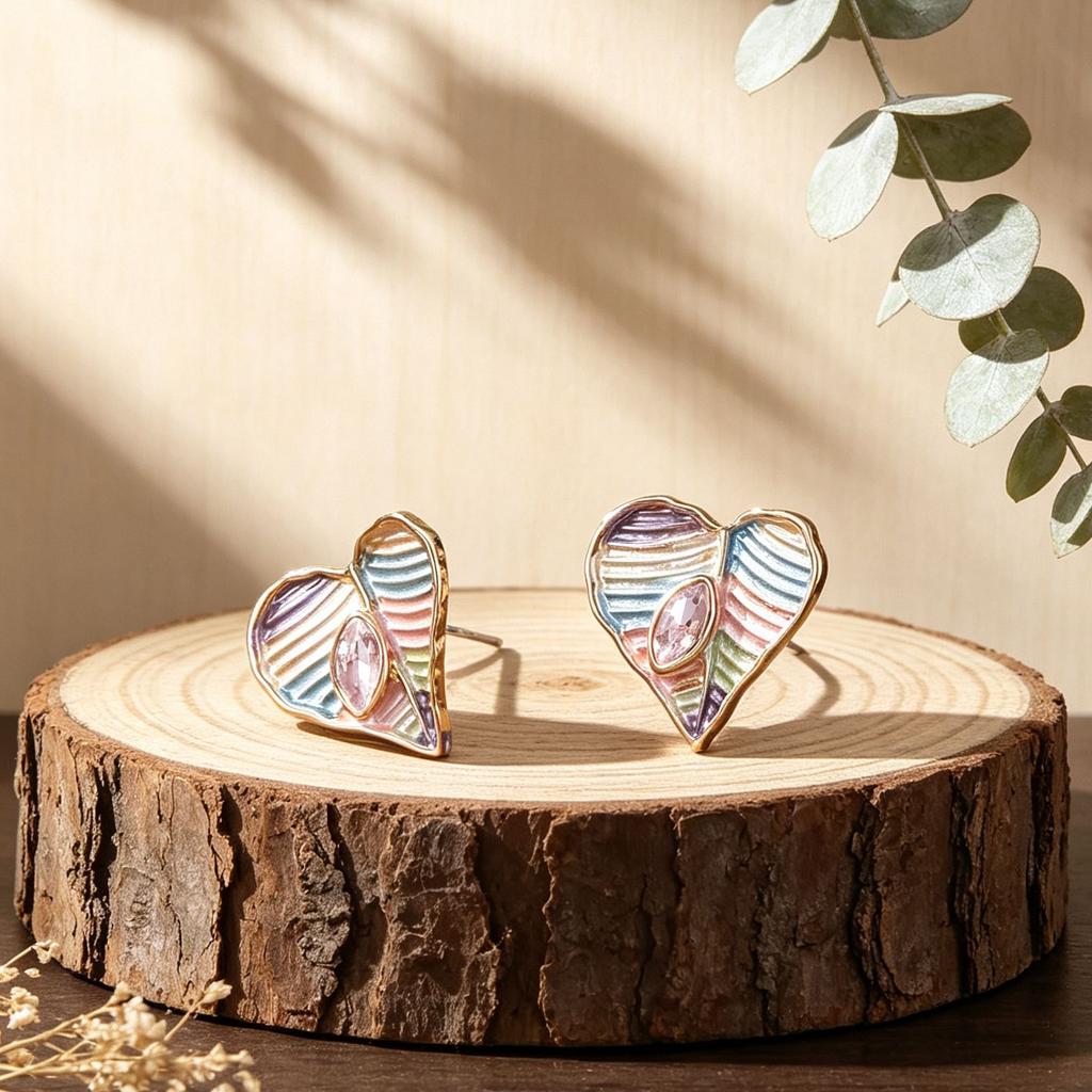 Popular Hand-painted Environmentally Friendly Alloy Stud Earrings with Diamonds, Love Commuting Versatile Light Luxury Women's Earrings