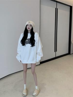 Women Round Neck Pullover Fleece Sweatshirt for Autumn Winter Ladies Letter Print Loose Casual Oversized Hoodie Top