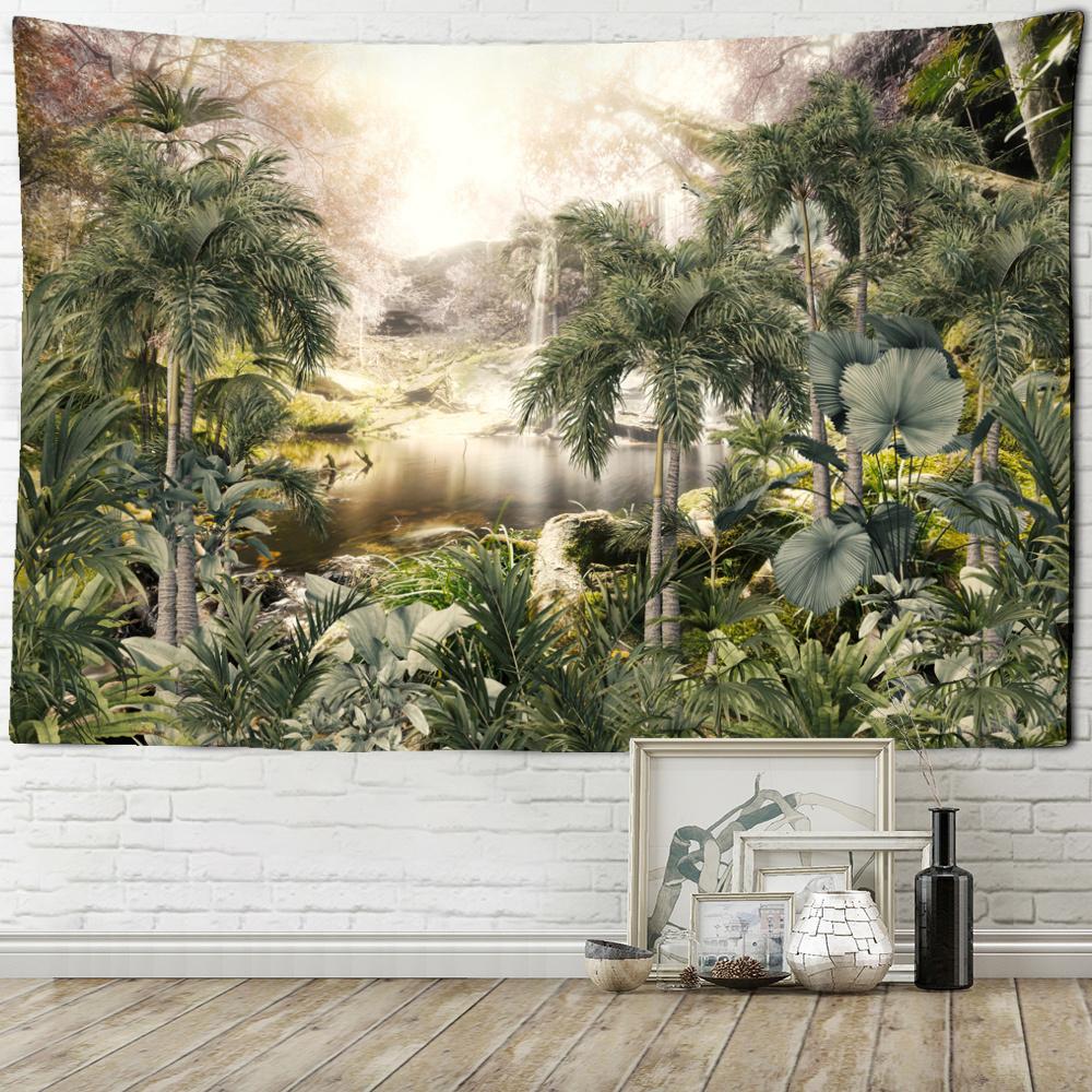 Tropical Plants Tree Tapestry Forest Illustration Wall Hanging Coconut Trees Pattern Tapestry for Bedroom Living Room Home Decor