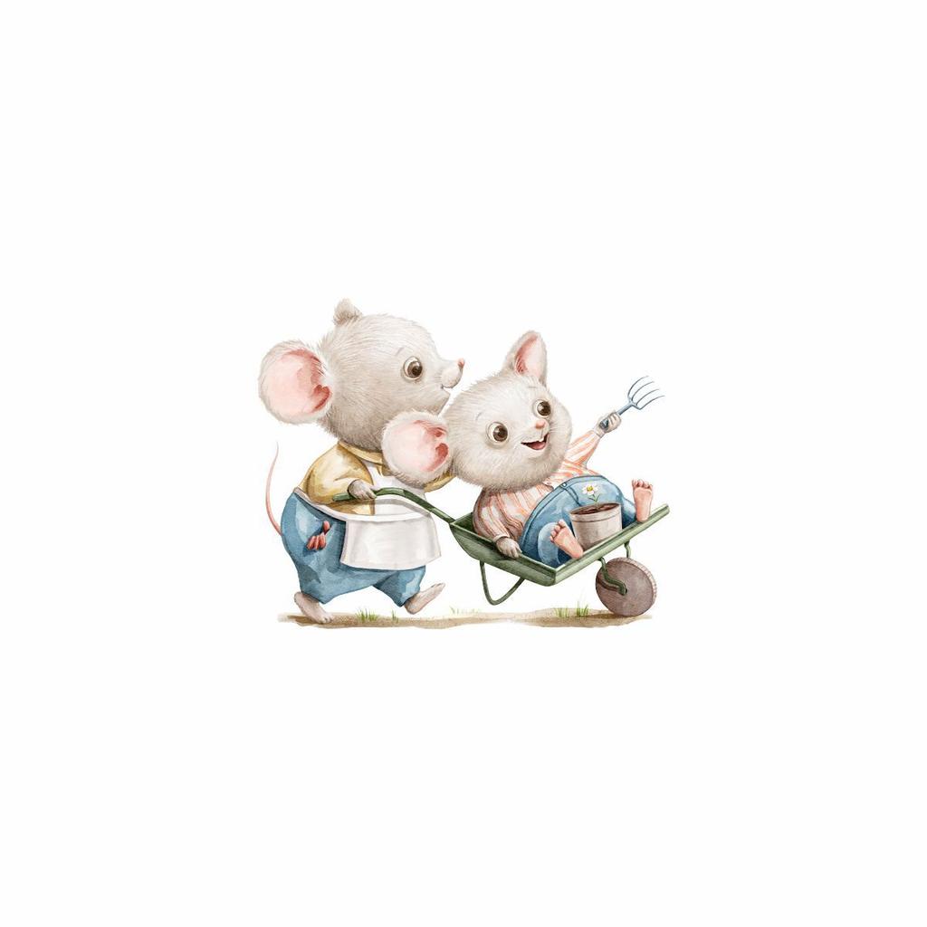 Cute Mouse with Cart Wall Stickers for Kids Room Nursery Wall Decoration Waterproof PVC Wall Art
