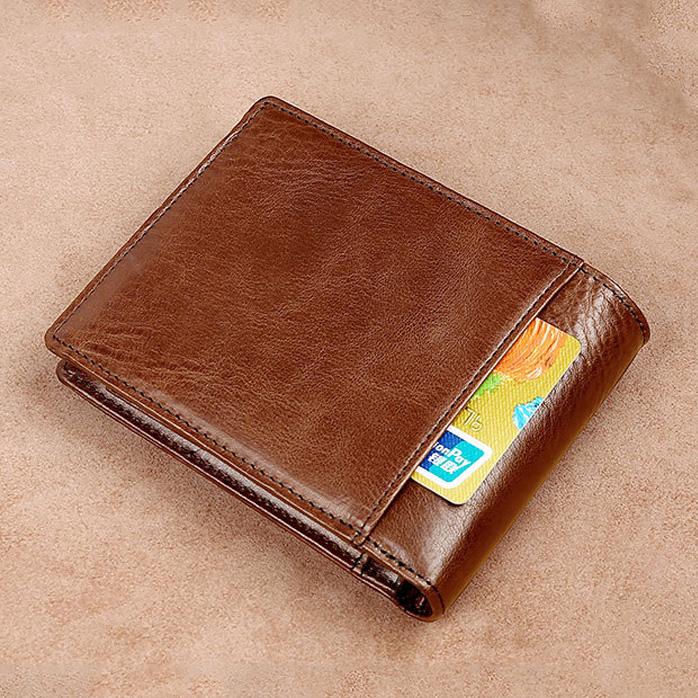 Настоящая кожаная мужская обложка для карт RFID-блокировка Коровья кожа Двускладная Короткая Многокарточная Винтажная Однотонная