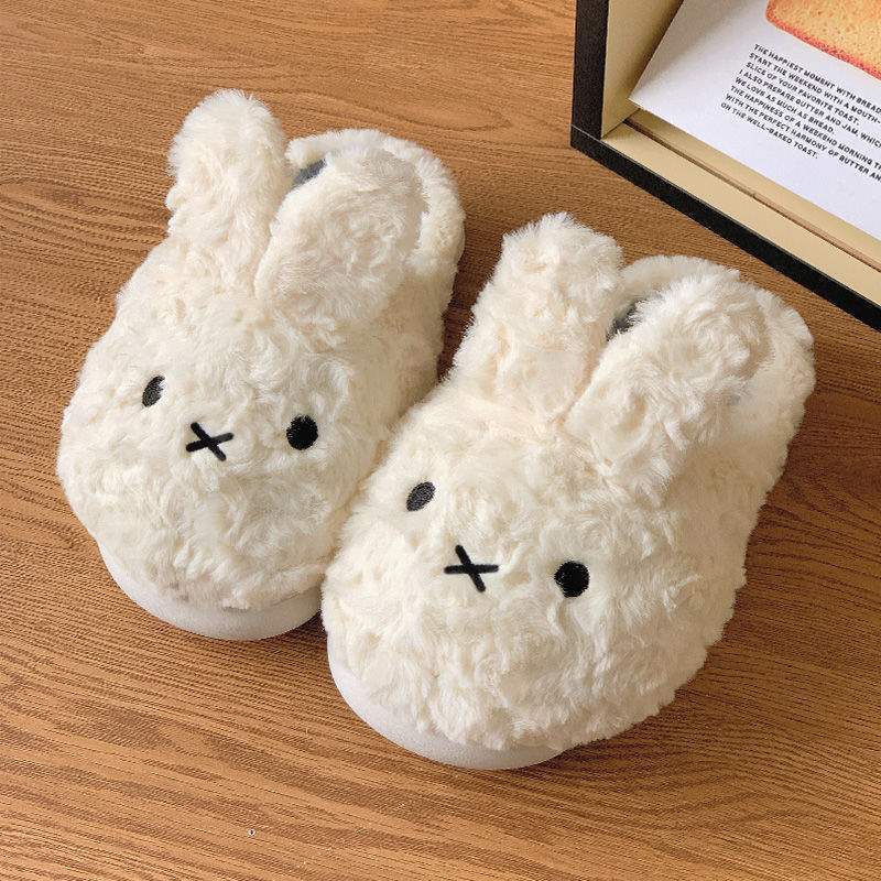 Cute Miffy rabbit cotton slippers women's autumn four-season outer wear non-slip thick bottom home indoor bag and warm cotton shoes holiday