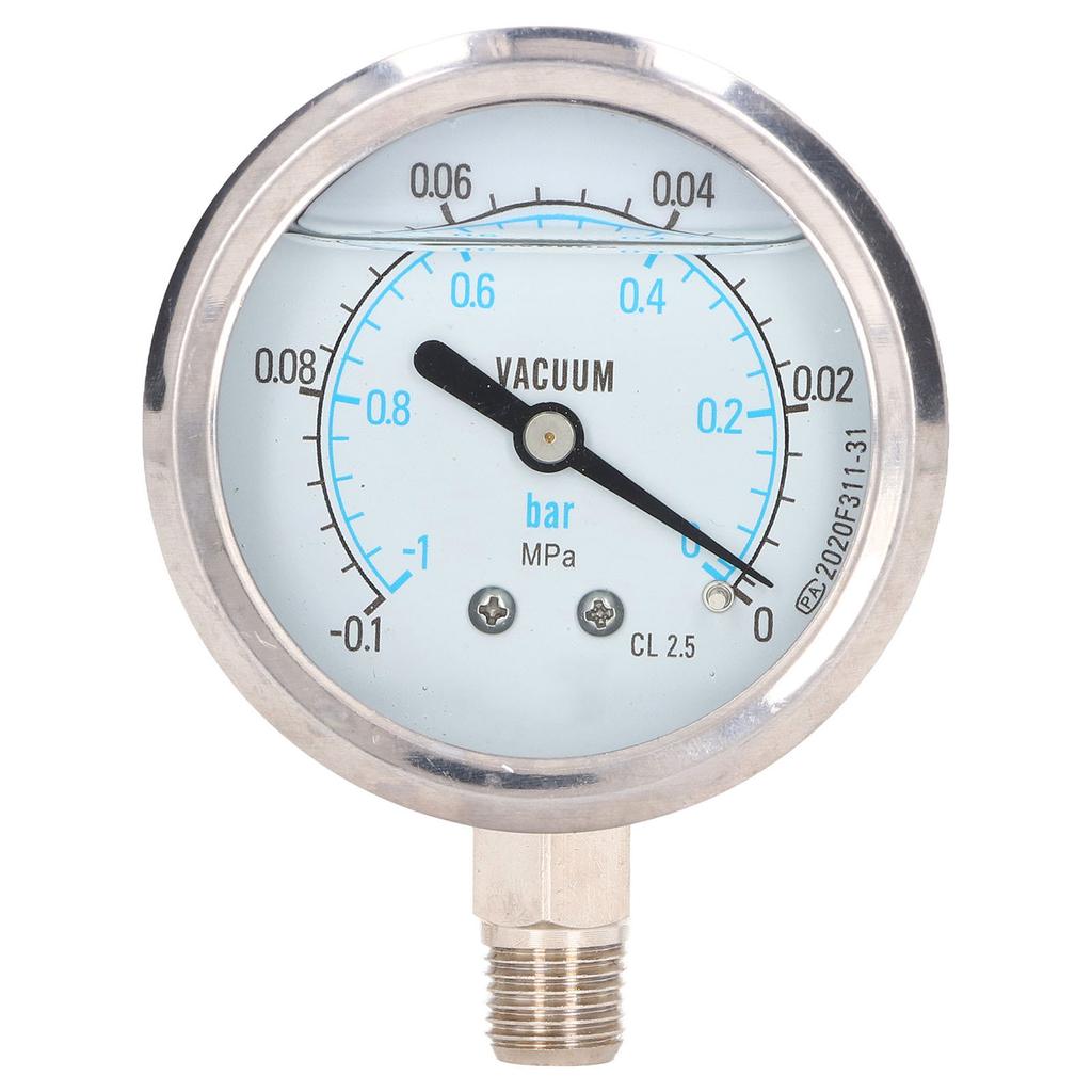 Vacuum Pressure Gauge Test Meter 1 4in NPT Dual Scale Stainless Steel for Water Oil ‑0.1‑0Mpa