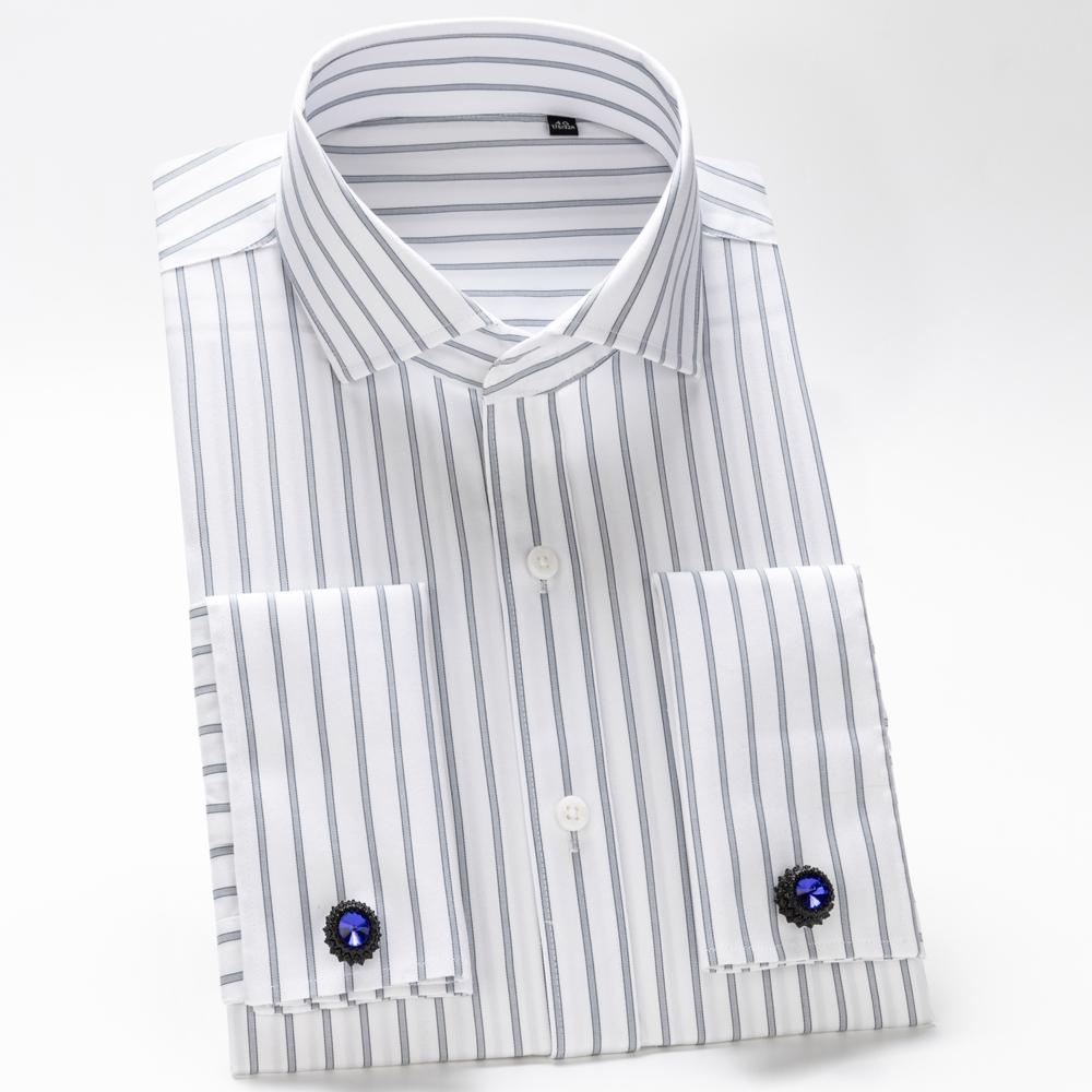 Men's Wedding French Cuff Dress Shirt Cotton 100% Long Sleeve Classic Fit Non Iron Windsor Collar Shirts with Free Cufflinks