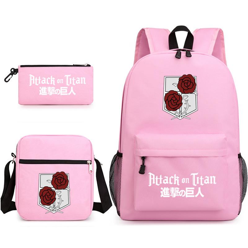 3 Piece School Backpack Set for Students Large Capacity Oxford Cloth Schoolbag with Shoulder Strap and Pencil Case