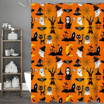 Halloween Pumpkin Head Spooky Shower Curtain, Bathroom Decorative Shower Curtain, Waterproof Shower Curtain with Hooks