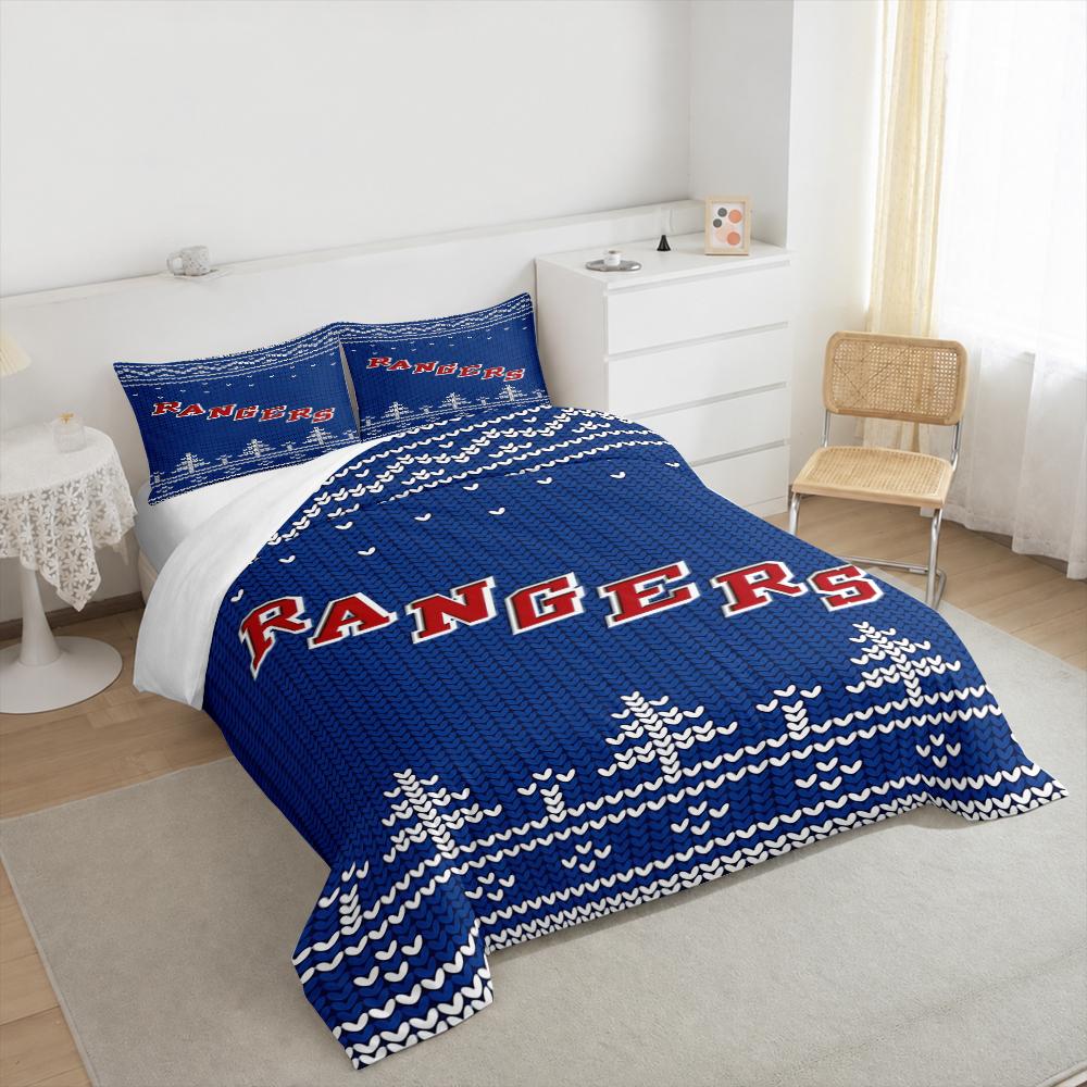 3 Piece Bedding Set New York Rangers NHL Christmas Knit Sweater Print Blue Red Duvet Cover for Men Fan Gift