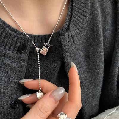 Nischendesign Sinn für Liebesschloss Ausziehbare Halskette Weibliche Persönlichkeit Einzigartig Schlicht Mode Vielseitig Halskette Pullover Kette