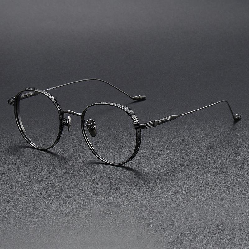 New Lightweight Carved Eyeglass Frame Top Quality Unisex Trendy Titanium Optical Frame Eyeglasses чёрный