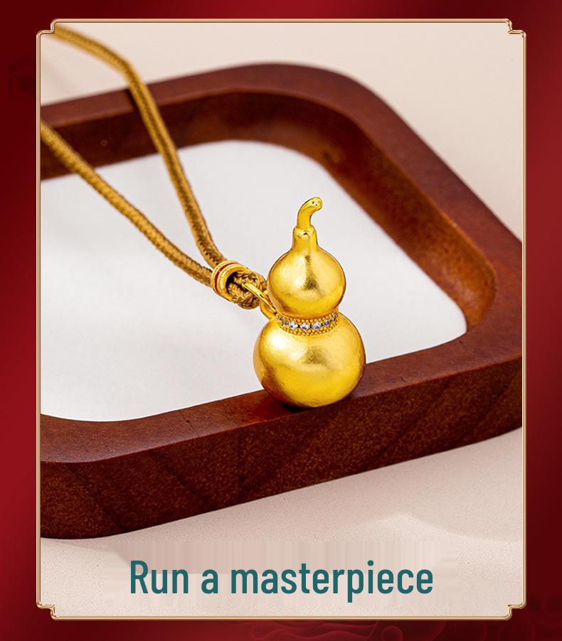Retro Vietnamese Gold Gourd Necklace with Zircon Inlay - Versatile Pendant Chain for Men and Women