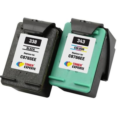Pack 2 Compatible HP 338/343 Ink Cartridges Black + Color - Remanufactured, Lifetime Warranty