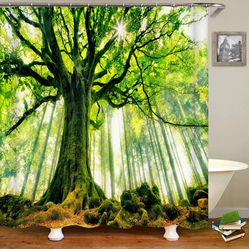 3d Printing Green Forest Waterfall Shower Curtains Waterproof Bathroom Curtain With Hooks Bath Curtain 180*200 Polyester Fabric
