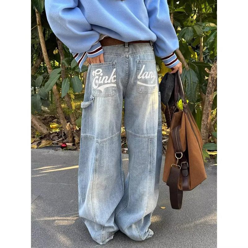 JYL Unisex Cargo Pants Multi-Pocket Strap Functional Vibe Loose Straight Denim Pants XL янтарь