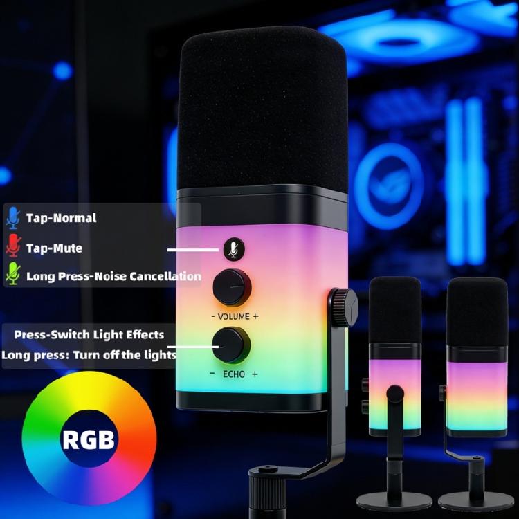 Desktop USB XLR Microphone With Color Lighting And Noise Canceling For Gaming